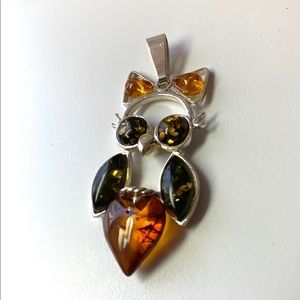 Green and orange owl 🦉 Baltic Amber pendant